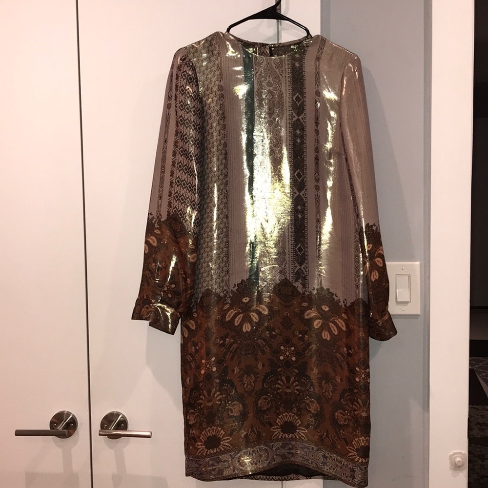 Etro Metallic printed silk-blend long sleeve dress